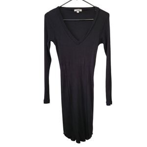 LNA Black Ribbed V-Neck Bodycon Mini Dress Size Small